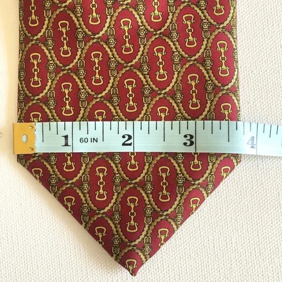 Italy Tie Equestrian Horse Bits Gold Red Necktie Silk Ties 57" - Picture 4 of 5